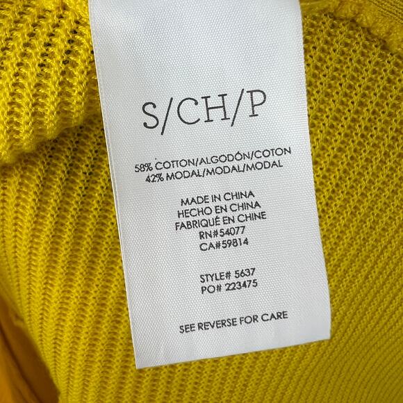 CABI Yellow Cardigan Sweater Cotton Cable Knit Ribbed Button Size S Small - Picture 7 of 9